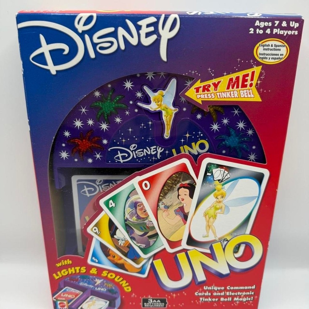 Vintage 2002 Disney UNO Lights & Sound Tinker Bell Electronic Mattel Game